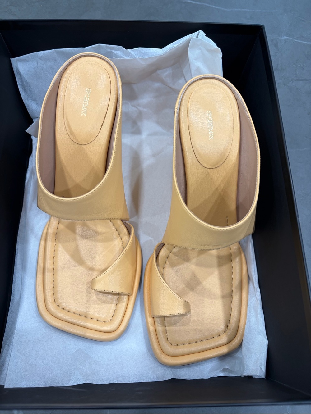 Women’s Beige Square-Toe Slide Mules - Minimal Leather Design